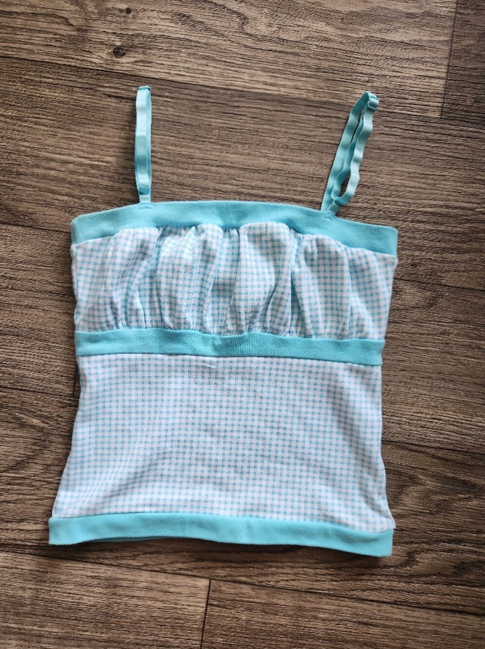 Vintage Y2K Energie Aqua Blue Gingham Cami Tank Top Size M